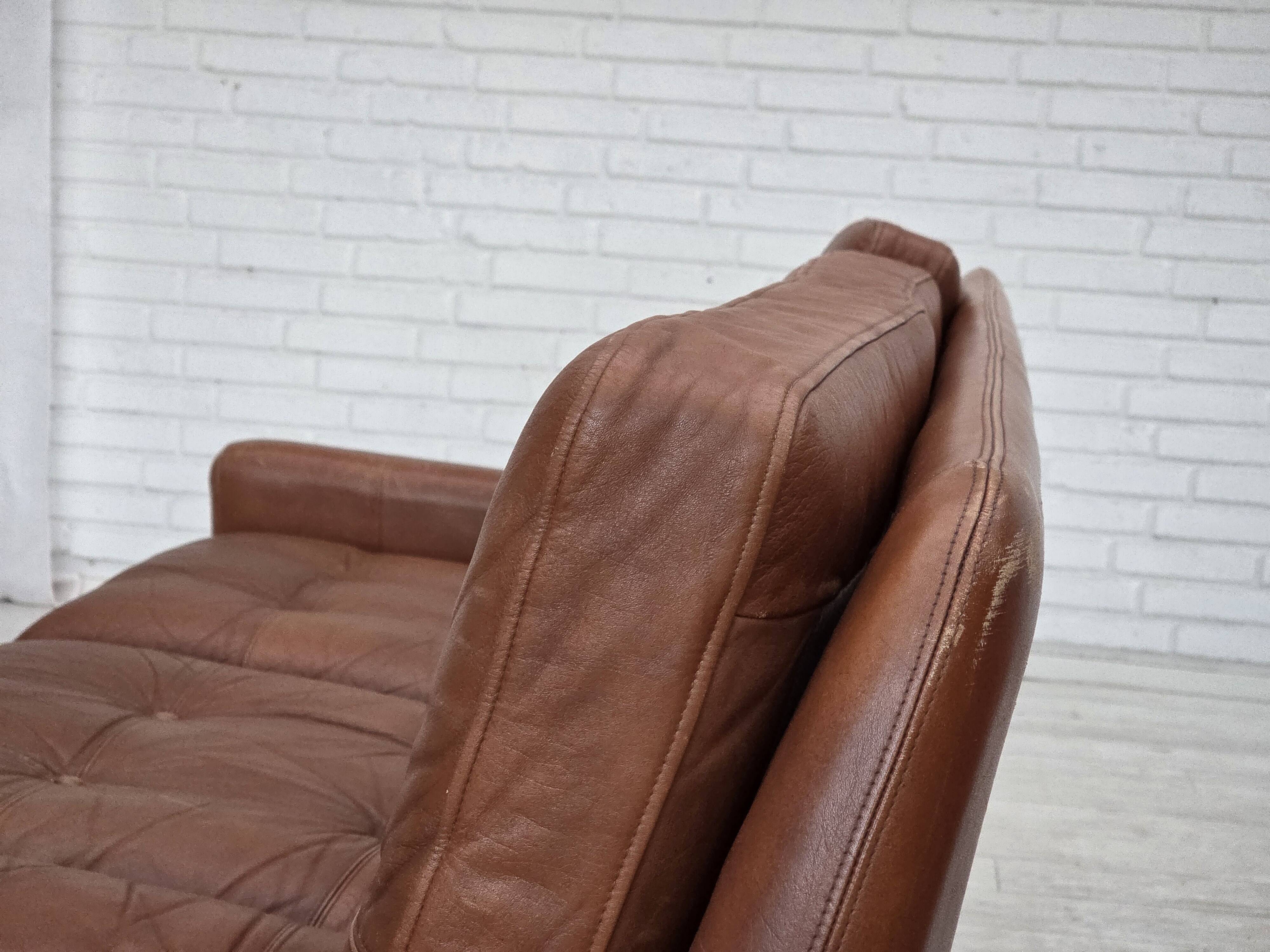 1970s, 3-seater Danish sofa, brown furniture leather with patina.