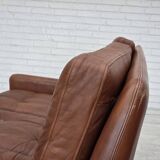 1970s, 3-seater Danish sofa, brown furniture leather with patina.