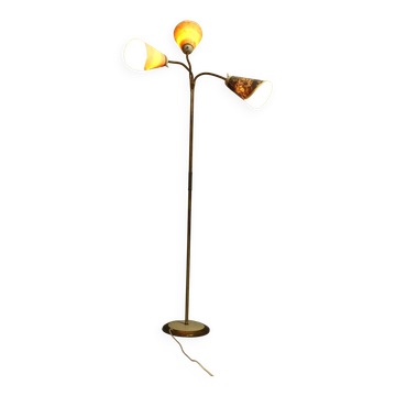 Lampadaire italien à trois lumières en laiton, années 1960