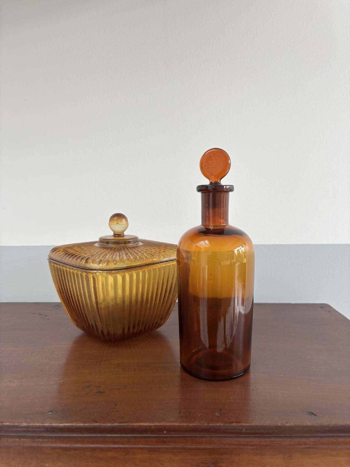 Small amber glass bottle