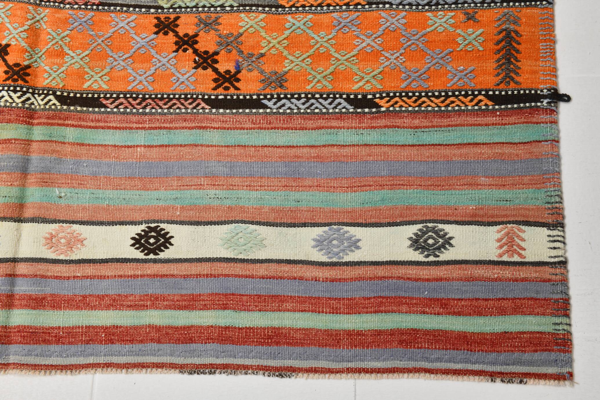 5x8 Orange & Red Striped Vintage Kilim Rug, 173x255Cm SK 32784
