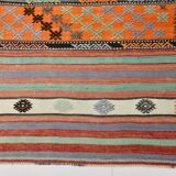 5x8 Orange & Red Striped Vintage Kilim Rug, 173x255Cm SK 32784