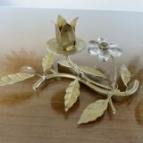 Pair of gilded metal candle holders and tassels