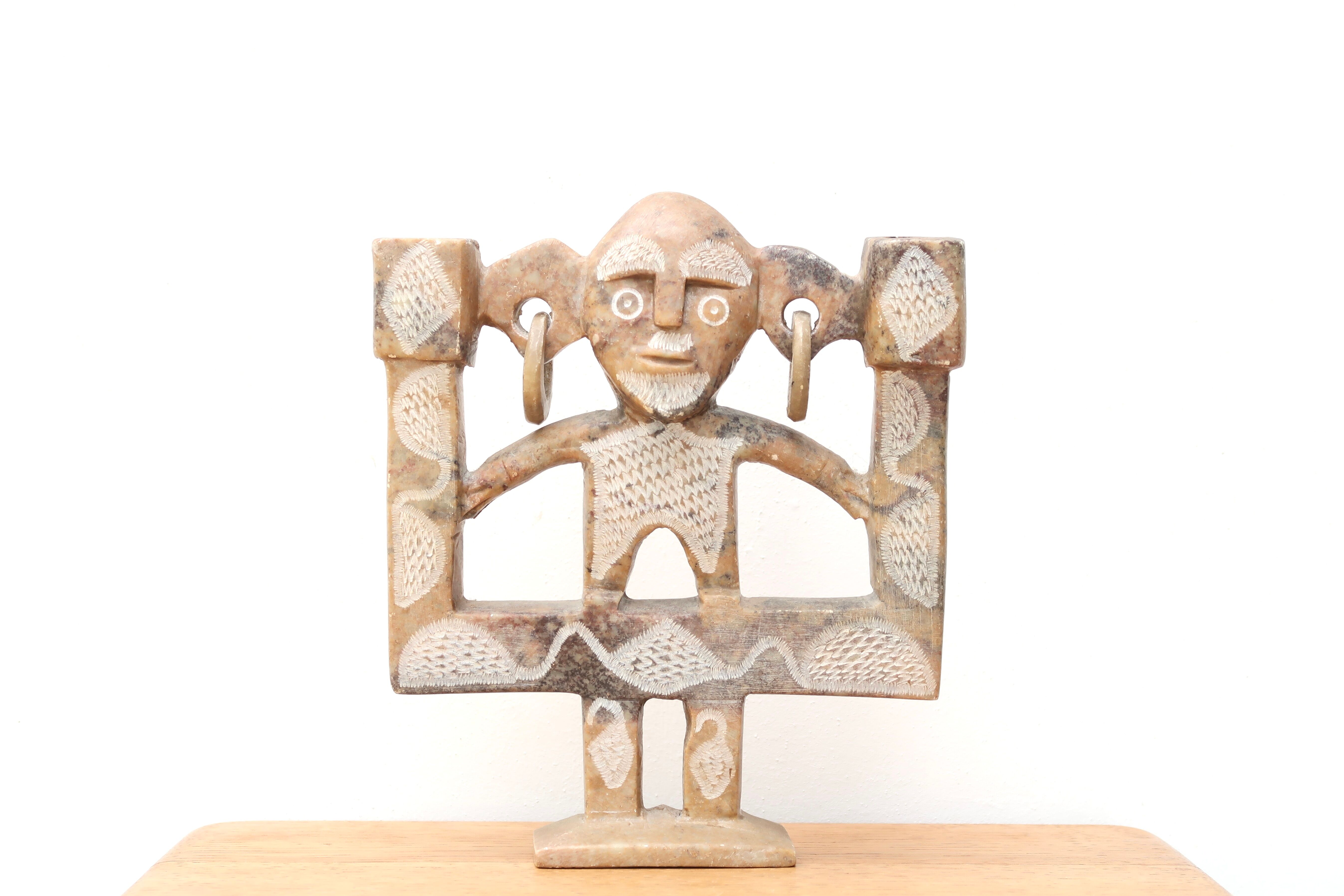 Moroccan anthropomorphic stone candle holder, 70s