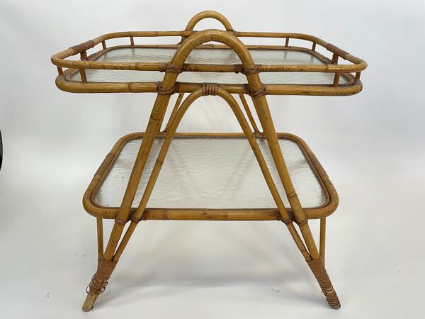 Table d’appoint en rotin vintage en bambou rotin