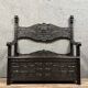 Italian Renaissance style solid wood chest bench decorated with grimacing masks