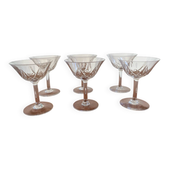 6 Crystal Champagne Coupes Saint-Louis Model Lasalle