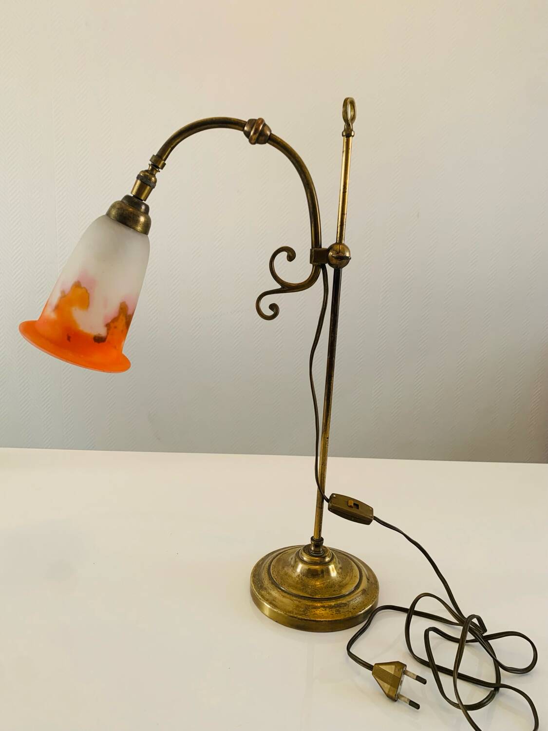 Antique desk lamp - Tulip glass paste signed Muller Frères