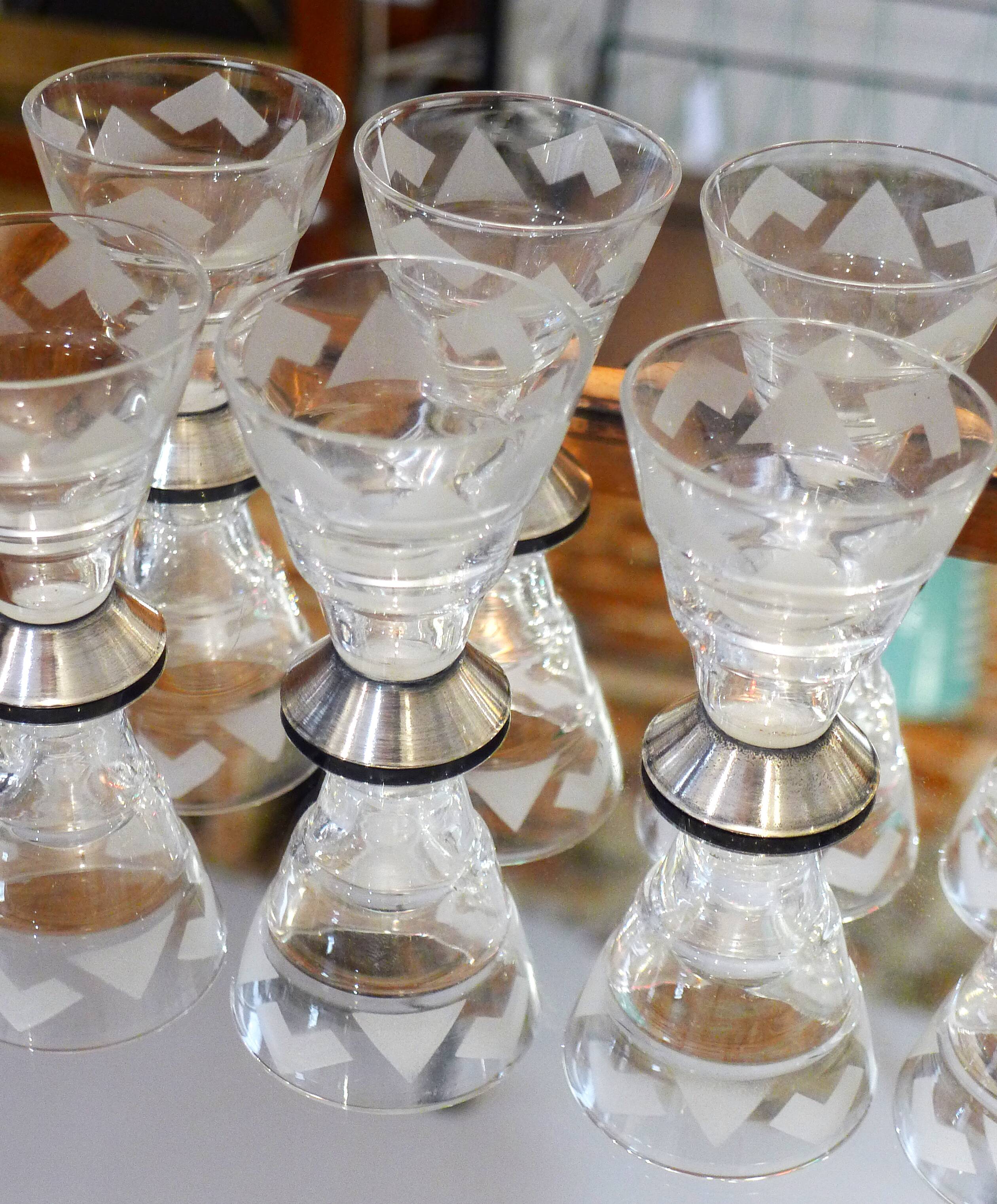 Art Deco liqueur set, glass & silver-plated metal ARGIT