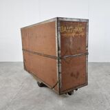 Vintage industrial steel and wooden trolley, 1950s