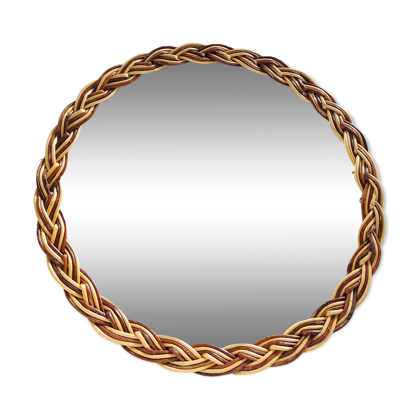 Round mirror in braided wicker 45cm