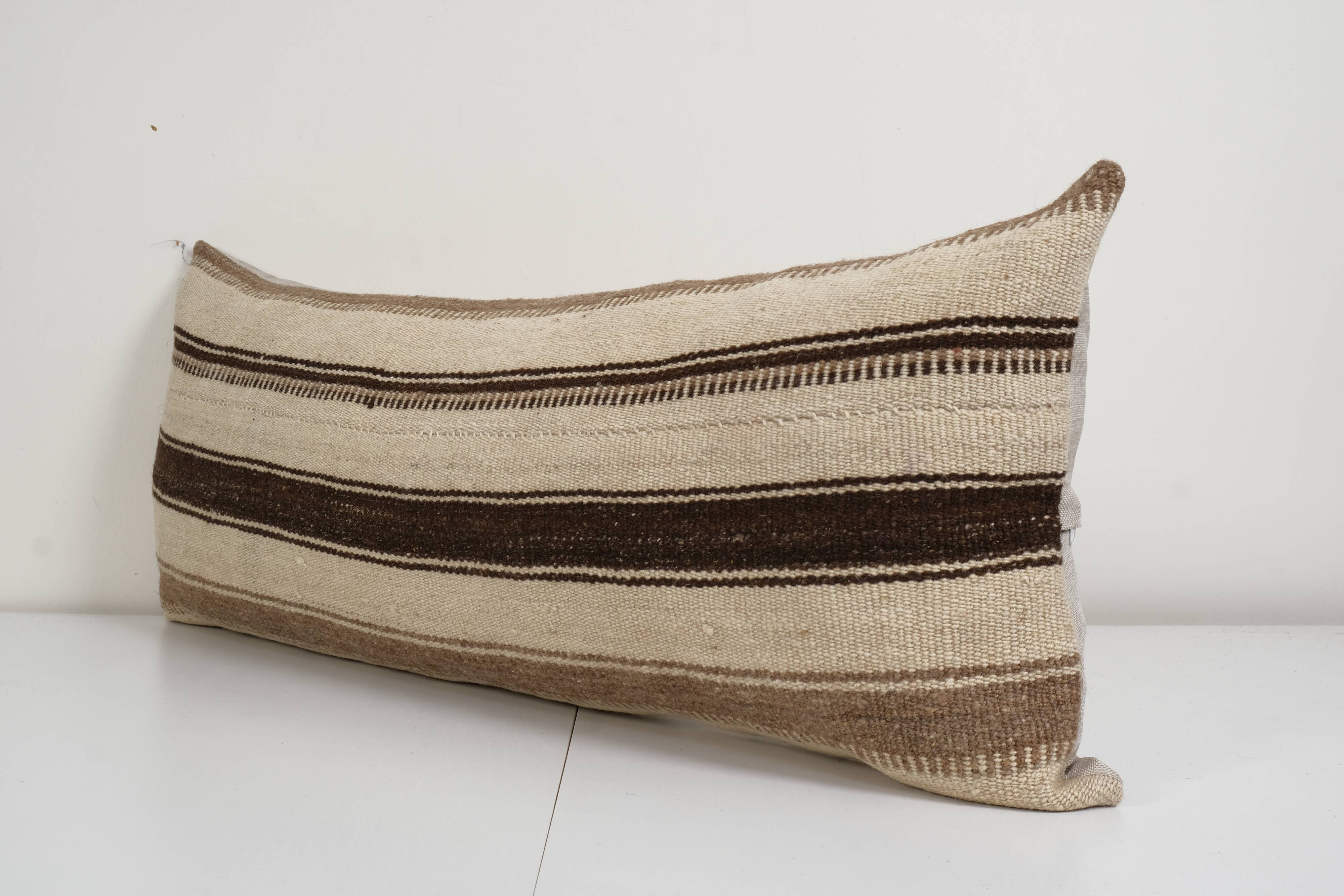 Vintage extra long turkish hemp kilim pillow cover, bench anatolian cushion cover 16'' x 40''