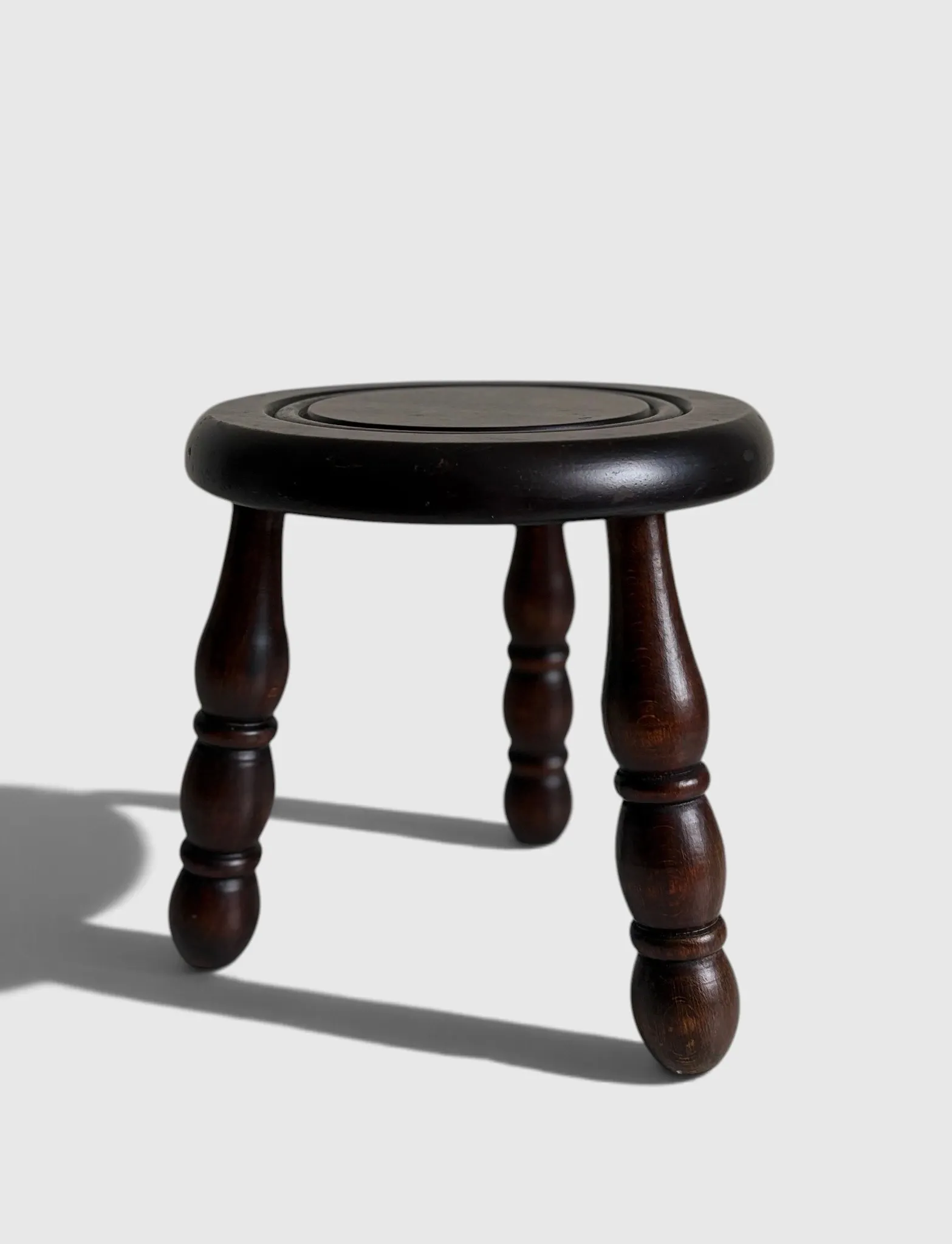 French Art Deco Tripod Stool in Chestnut, Attributed to Dudouyt, 1940s