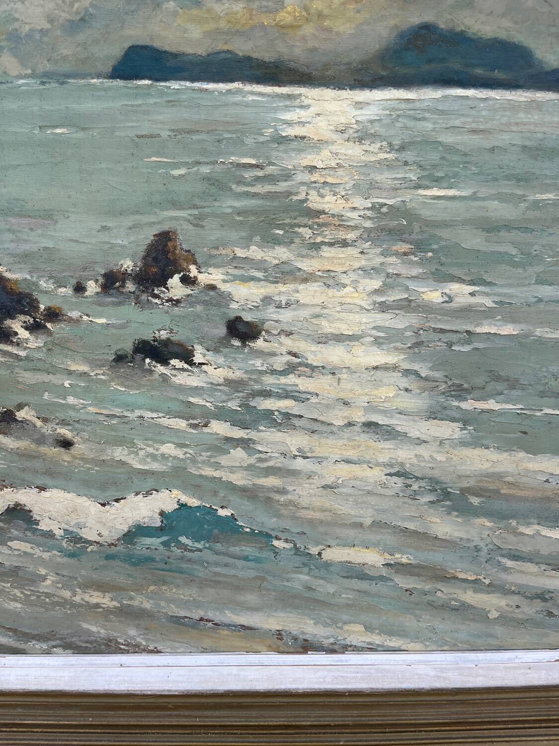 Large painting of the Mediterranean seaside in Toulon, signed Jean Vincent