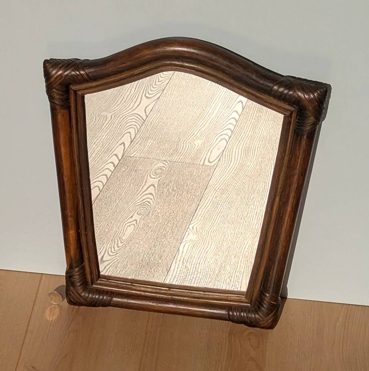 Mirror - Vintage 49x43 cm - Bamboo, Rattan - Patinated wood 1970