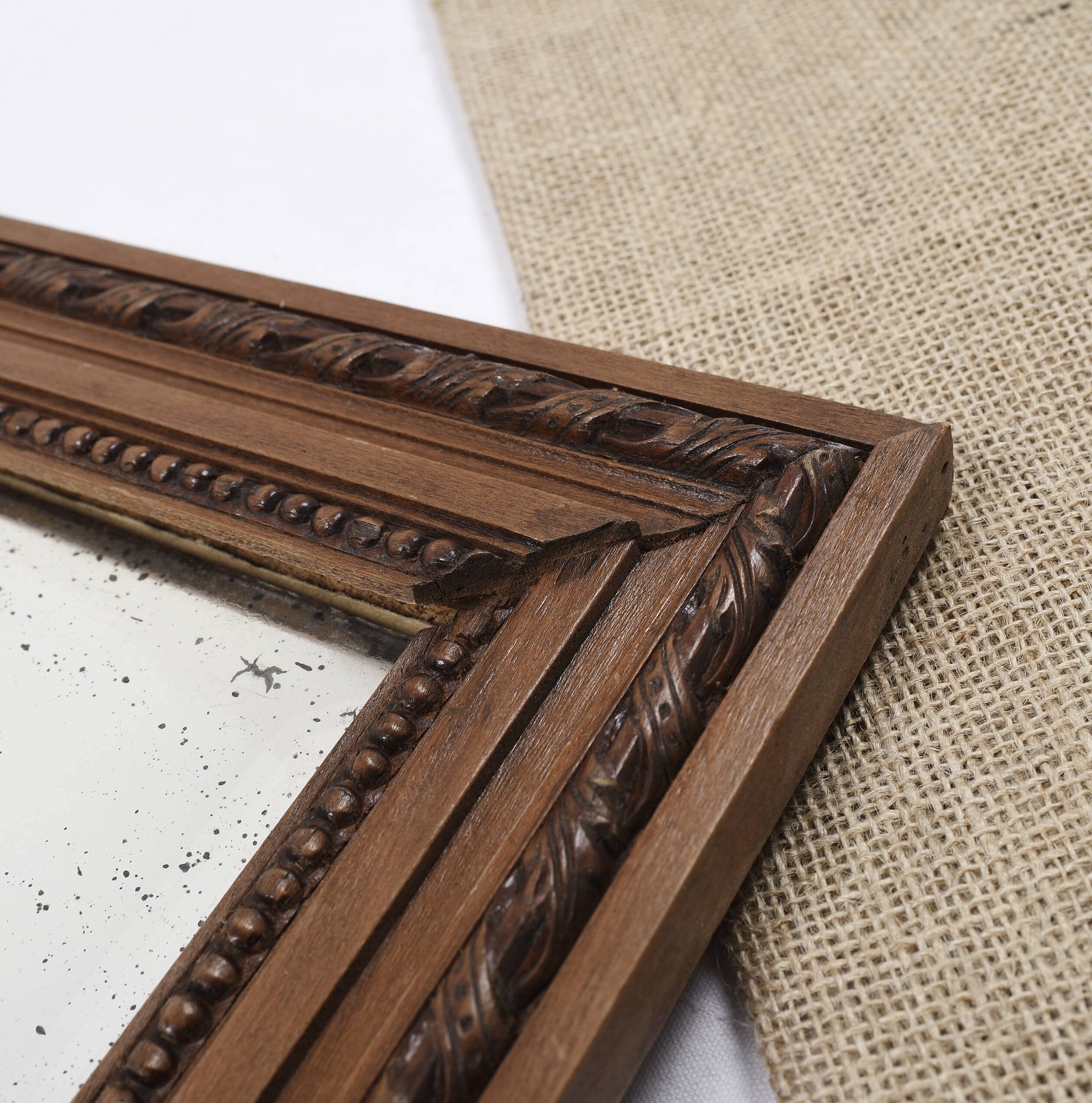 Large old mirror 65cm, carved wooden frame