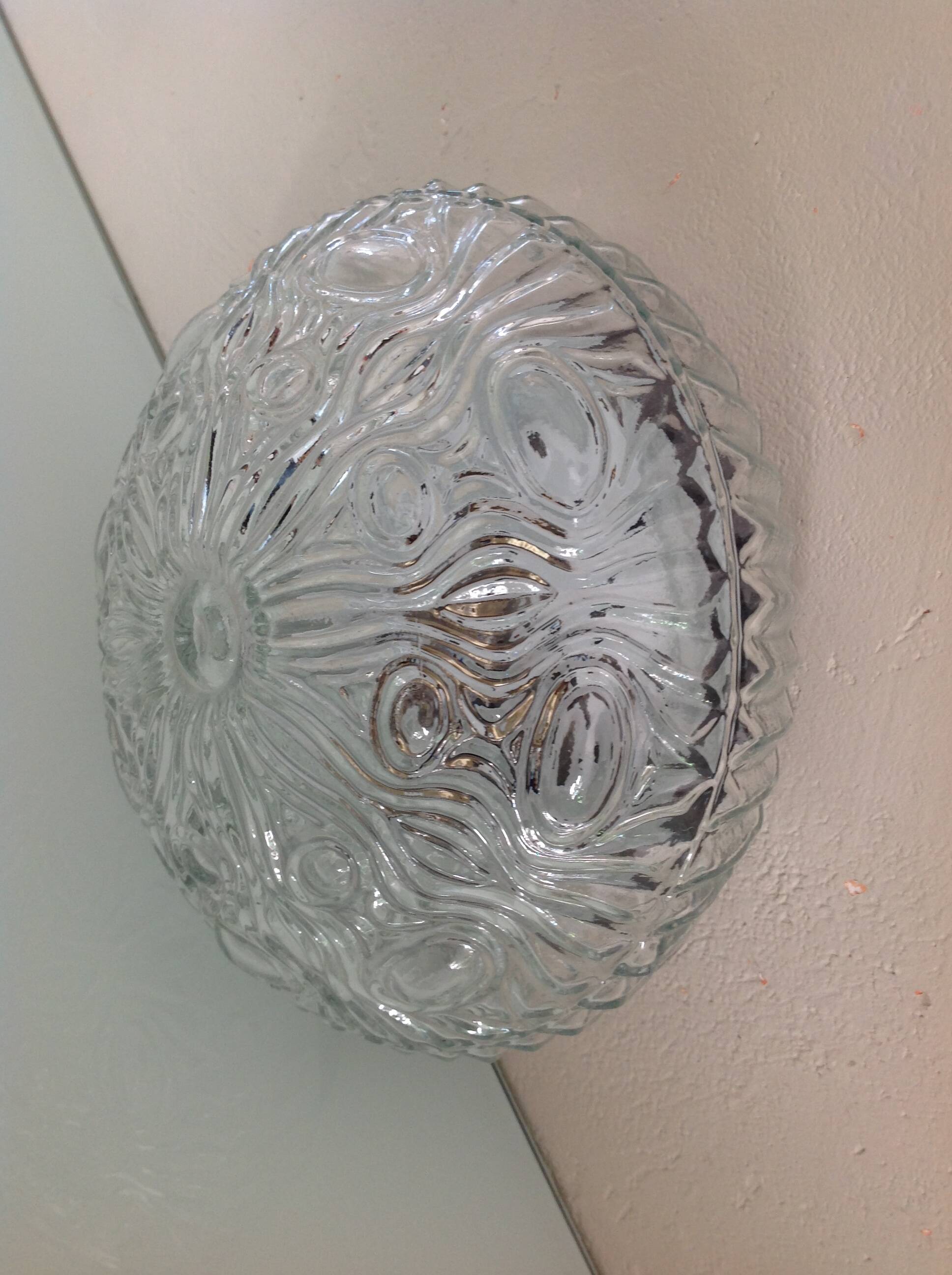 Round structured glass ceiling light / vintage 60s-70s