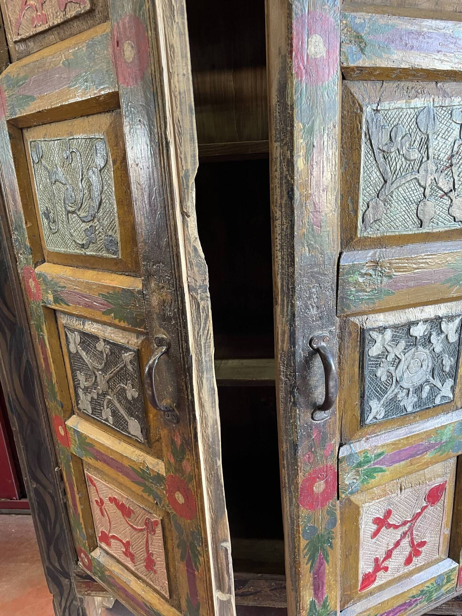 Pakistan, swat valley, old 2-door wardrobe from the 19th century with its original polychromy
