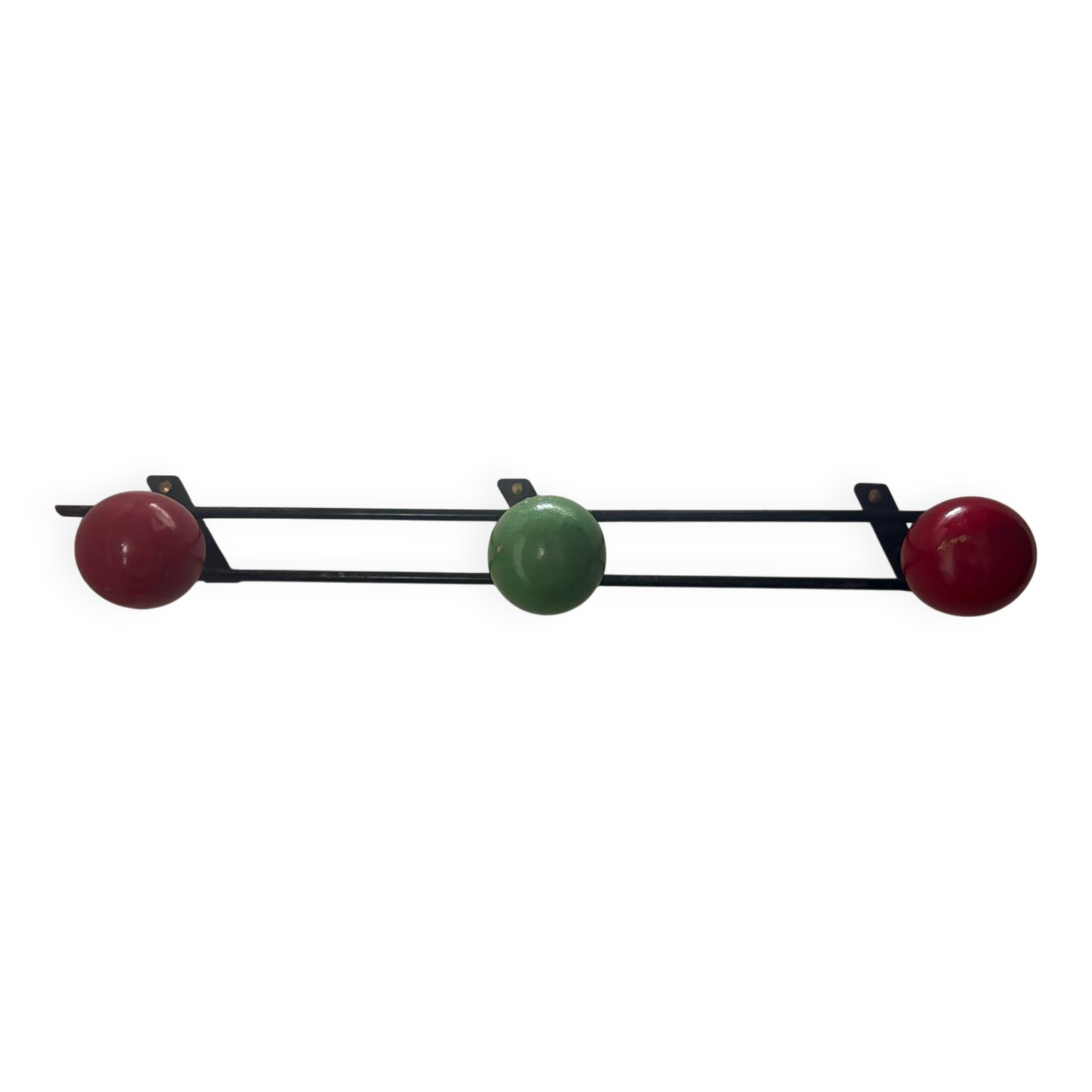 Retro coat rack with 3 red and green balls