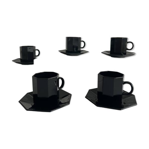 Set à café vintage ESSO – années 70 – céramique noire