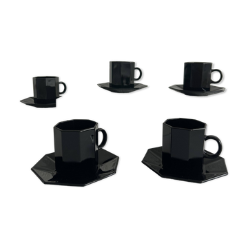 Set à café vintage ESSO – années 70 – céramique noire