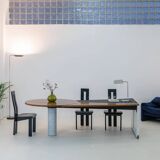 Unique desk Carrara marble & burl wood - Italy, 1980s