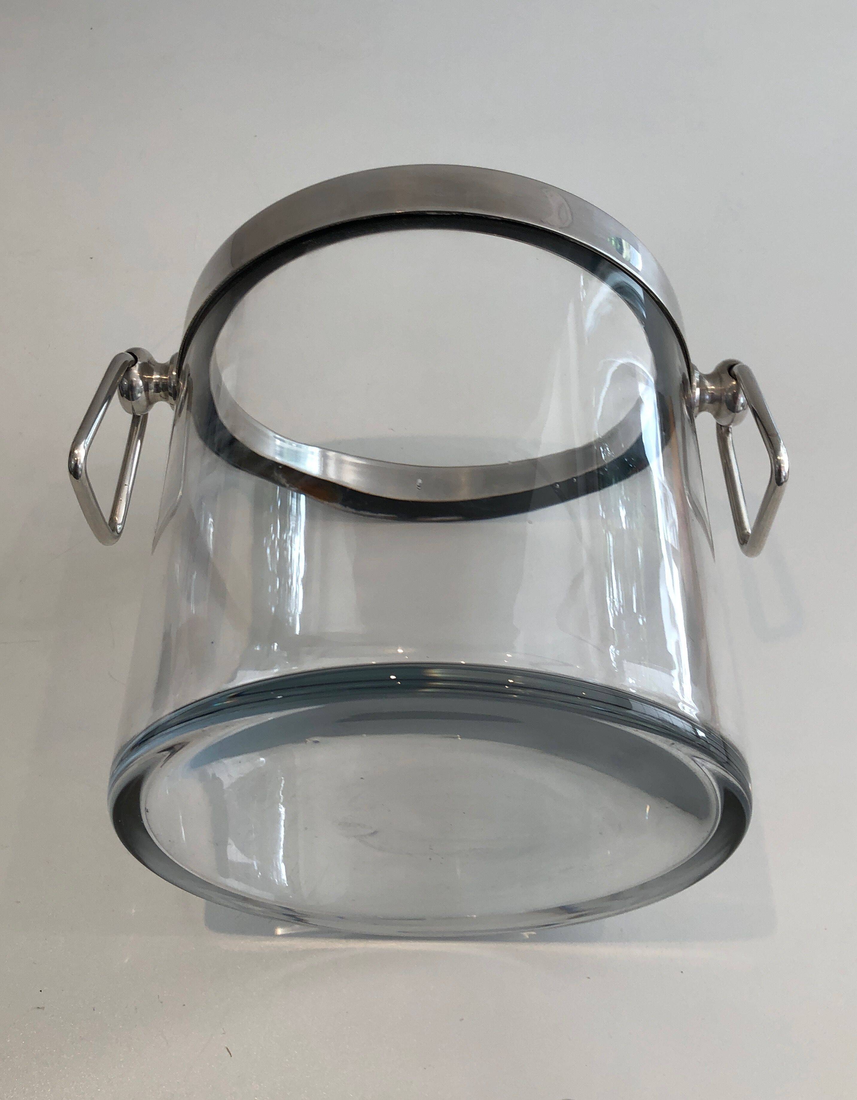 Champagne bucket design in glass and silver-plated metal
