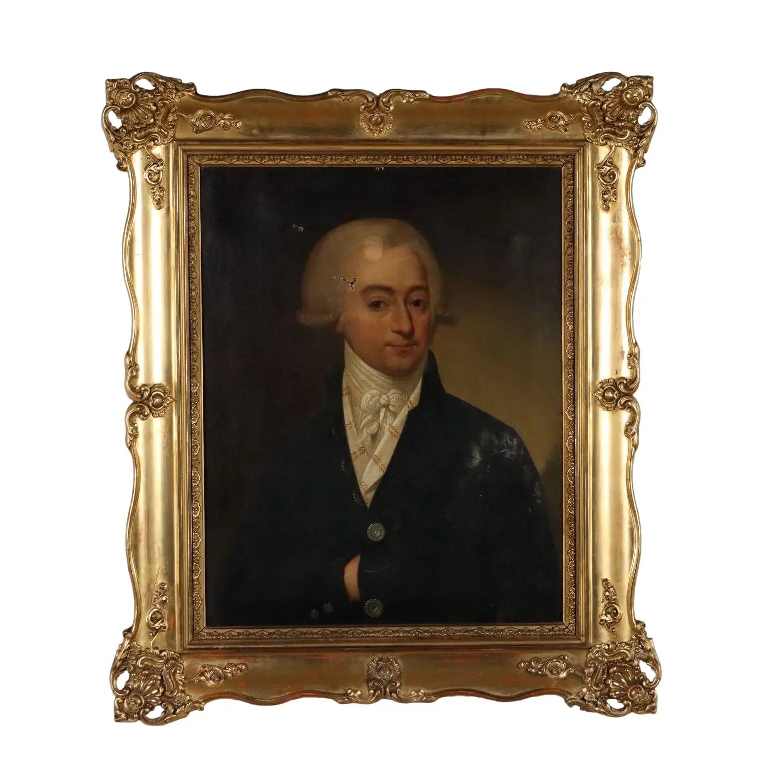 Old painting of a male portrait in oil on canvas from the 18th-19th century.