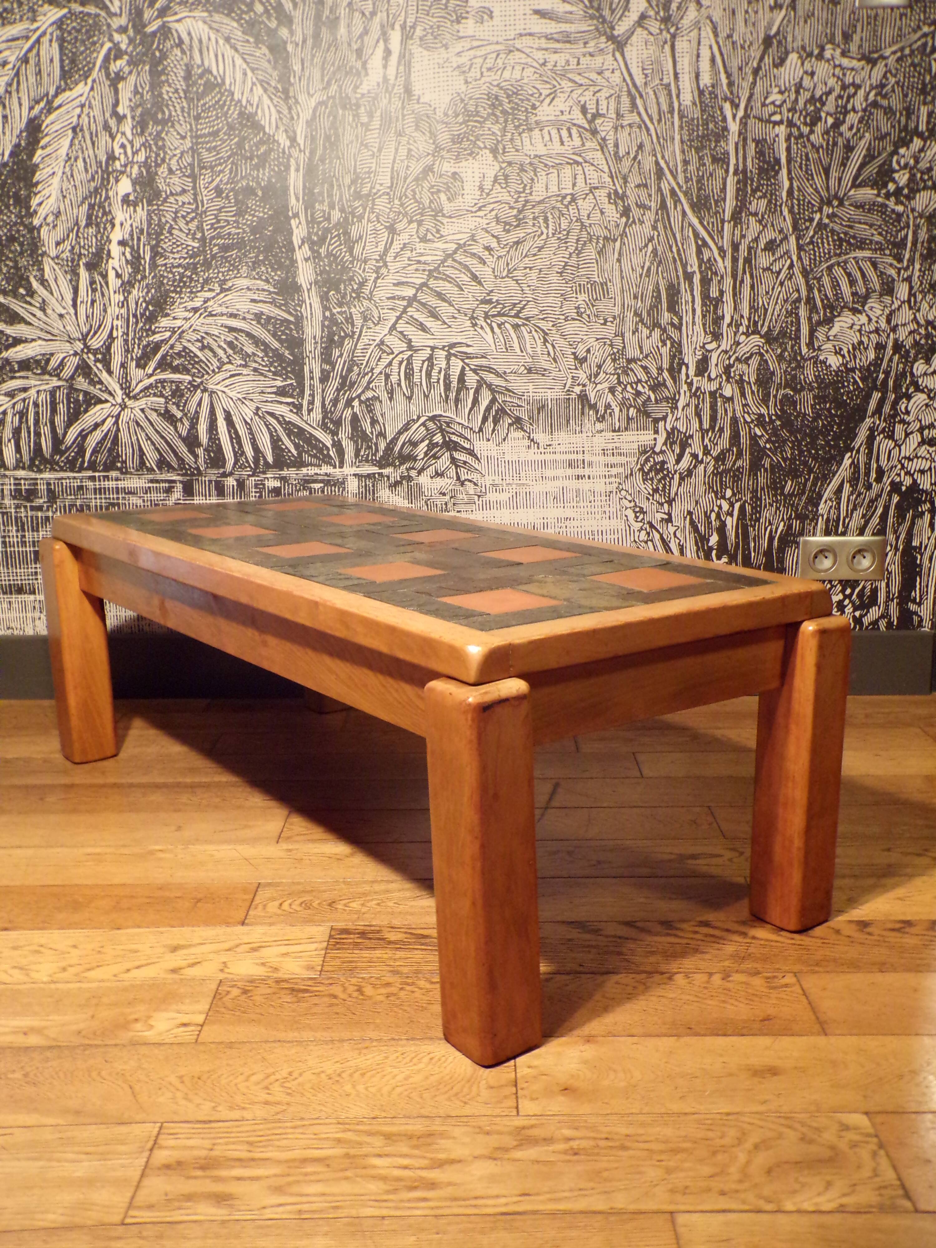 1970s coffee table in elm and schist