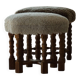 A hexagonal oak stool, seat refurbished in lambswool, Danish design from the 1950s.