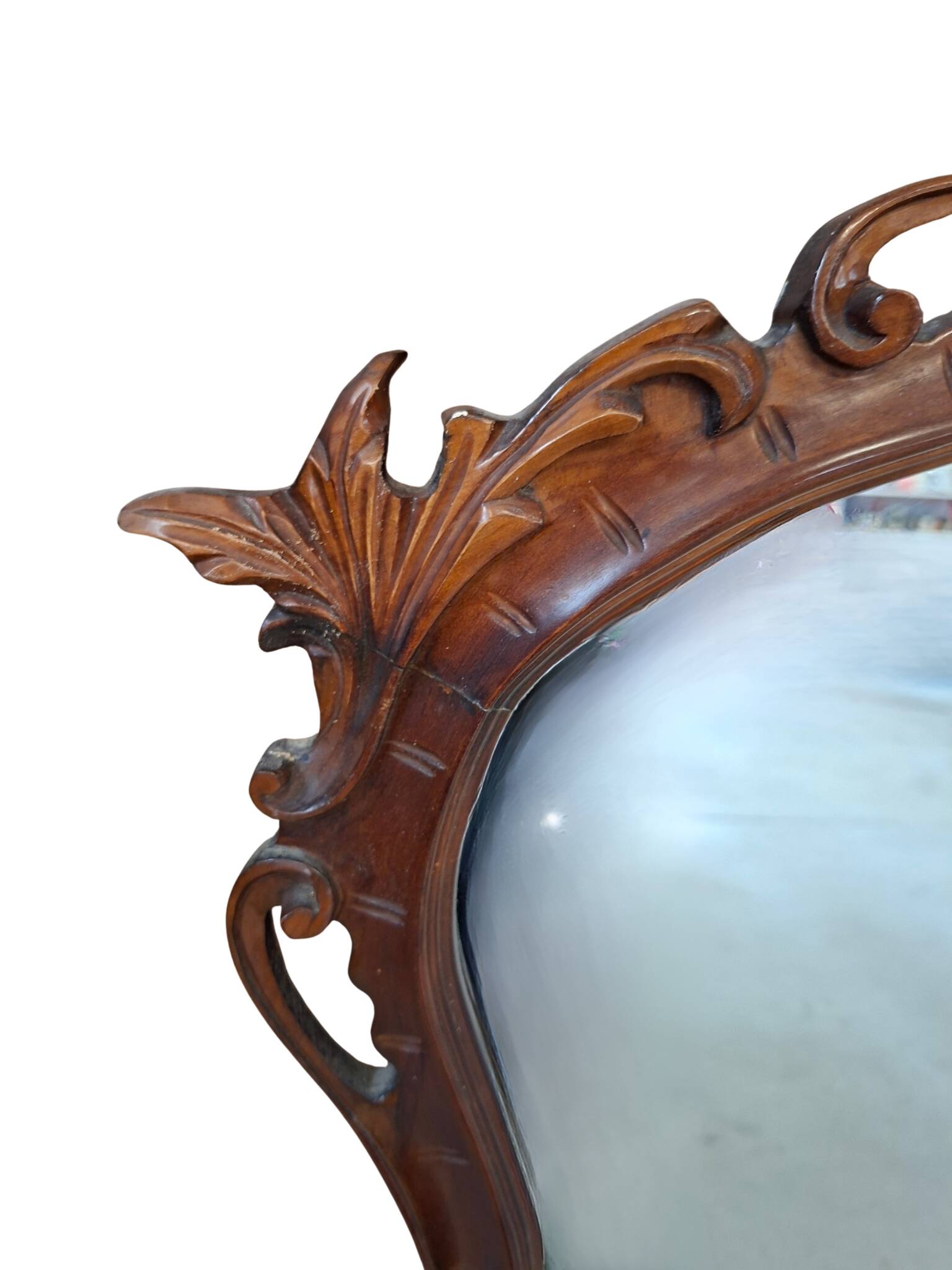 Specchio Antico Originale 1870 In Noce Massello Intagliato Stile Rococò
