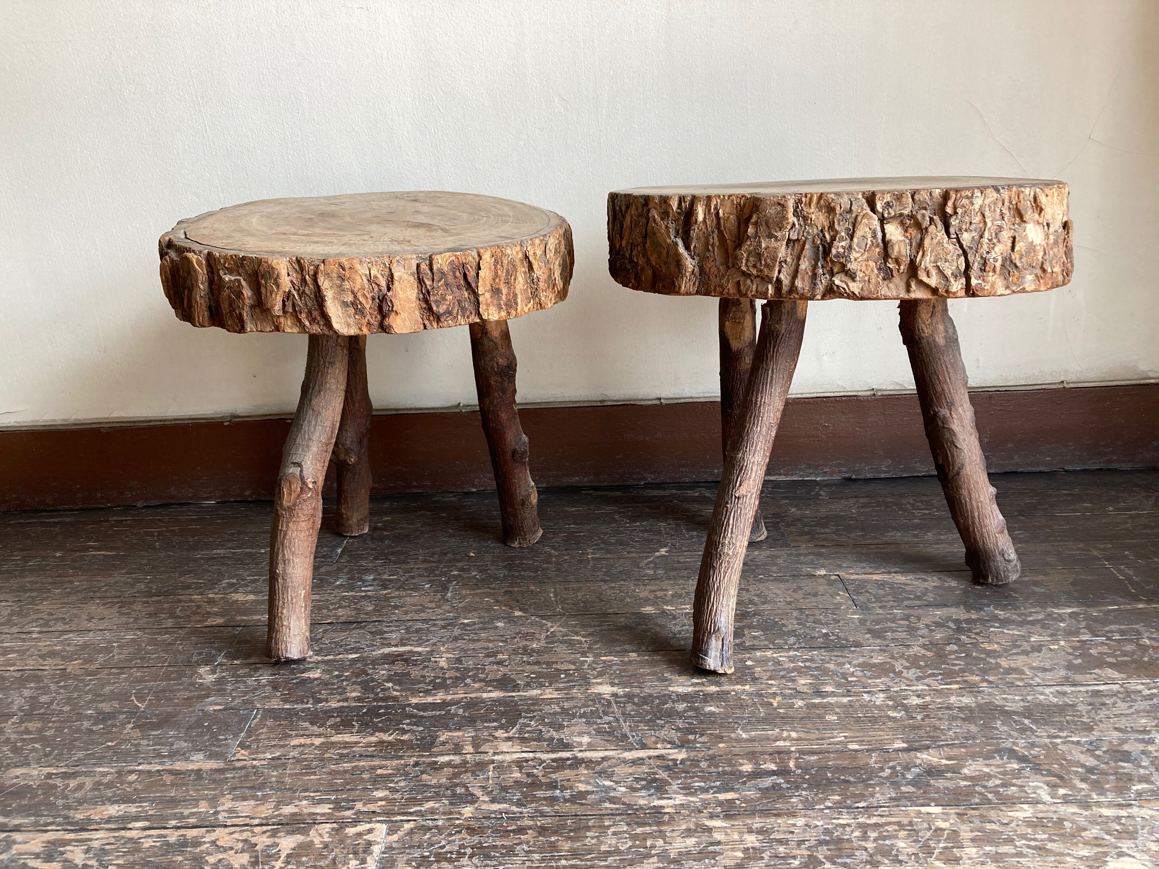 Pair of mountain coffee tables made of logs 1970
