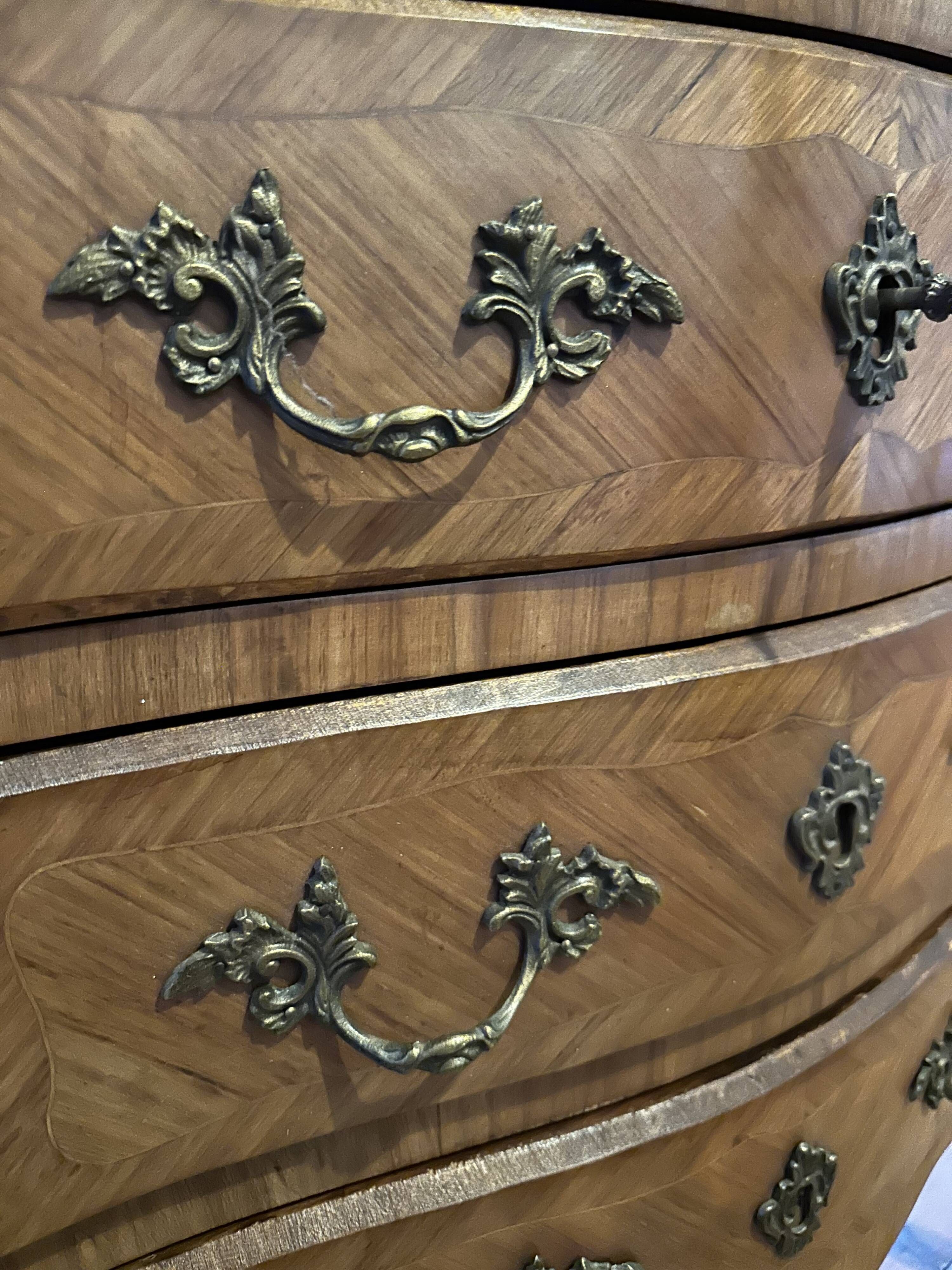 Louis XV style secretary in marquetry and marble