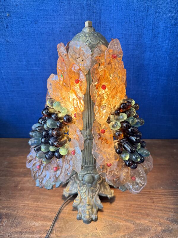 Lampe grappe Murano– bronze et verre – Art Déco