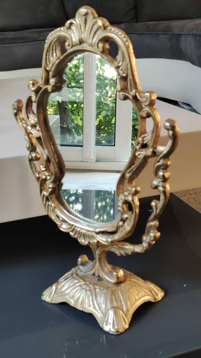 Pivoting Psyche Makeup Mirror. Baroque/Rocaille Style. Bronze. Dim 31 x 20 cm