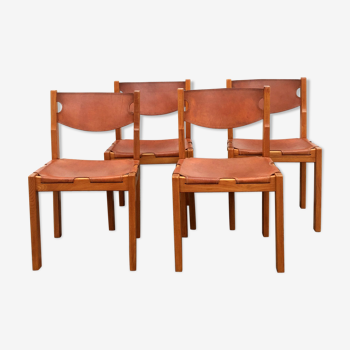 4 elm and leather chairs