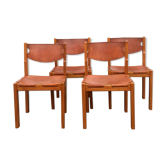 Set de 4 chaises en orme et cuir