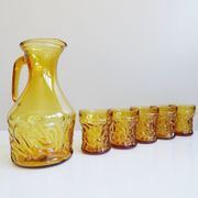 Amber glasses with carafe, italian drinking set 70s