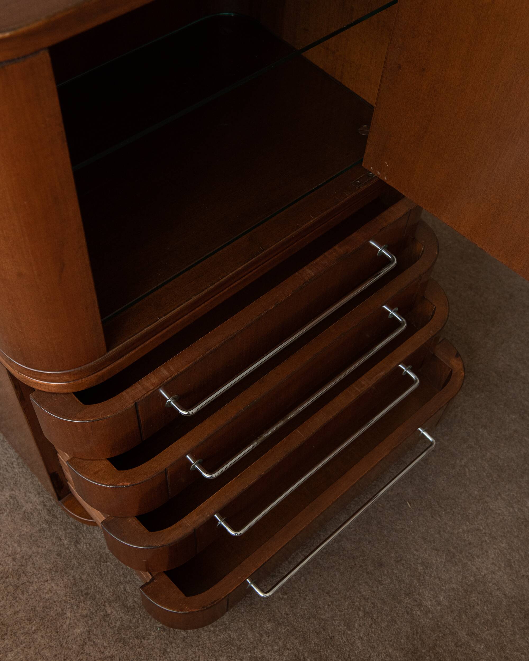 Art Deco Italian Wood Cabinet With Chrome Details, 1930s