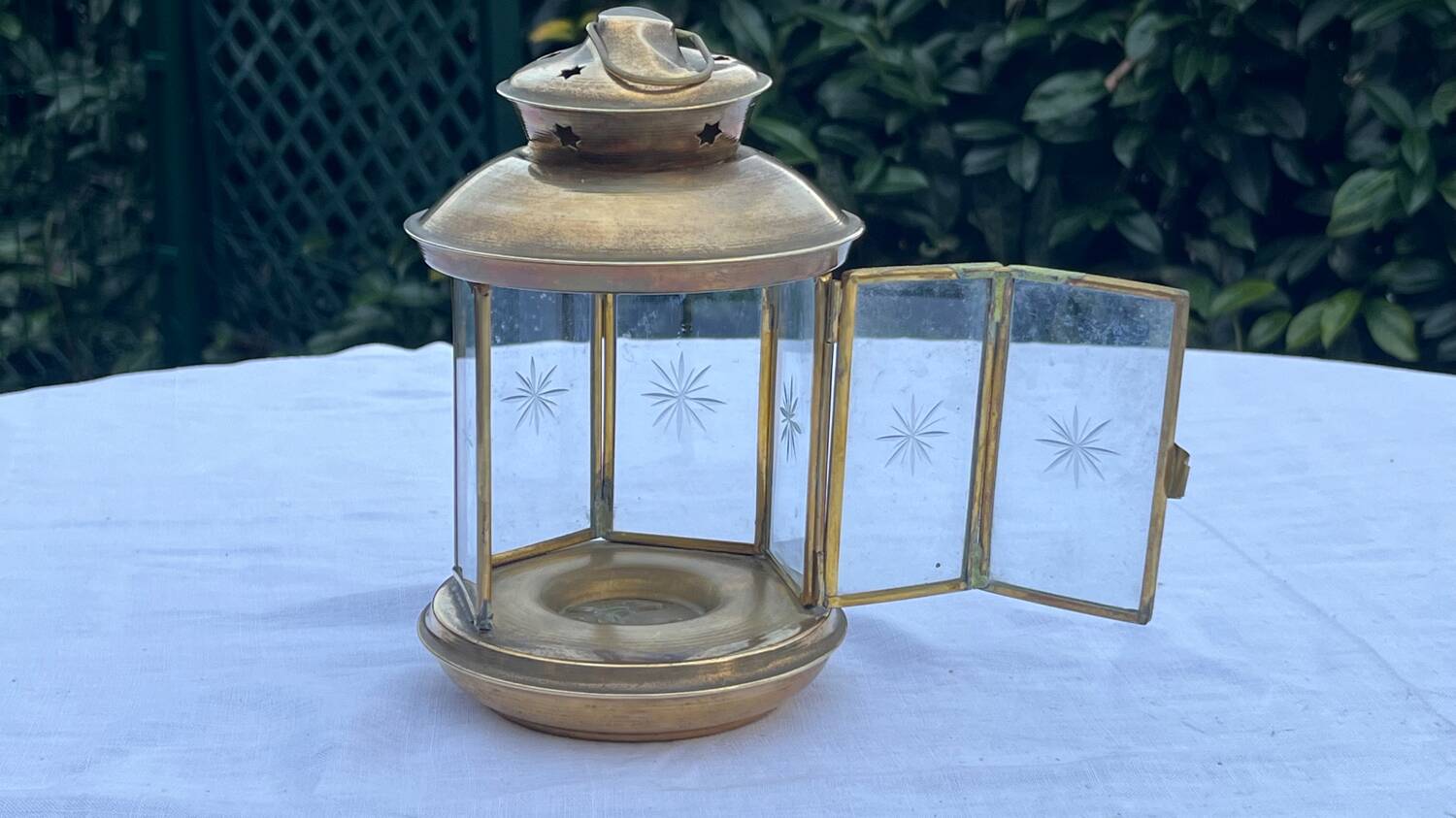 Vintage brass candle holder lantern