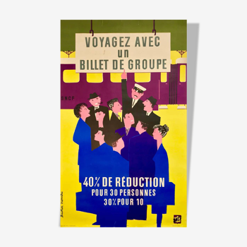 Affiche original Voyagez avec un billet de groupe par Bucher Cromières - Petit Format - On linen