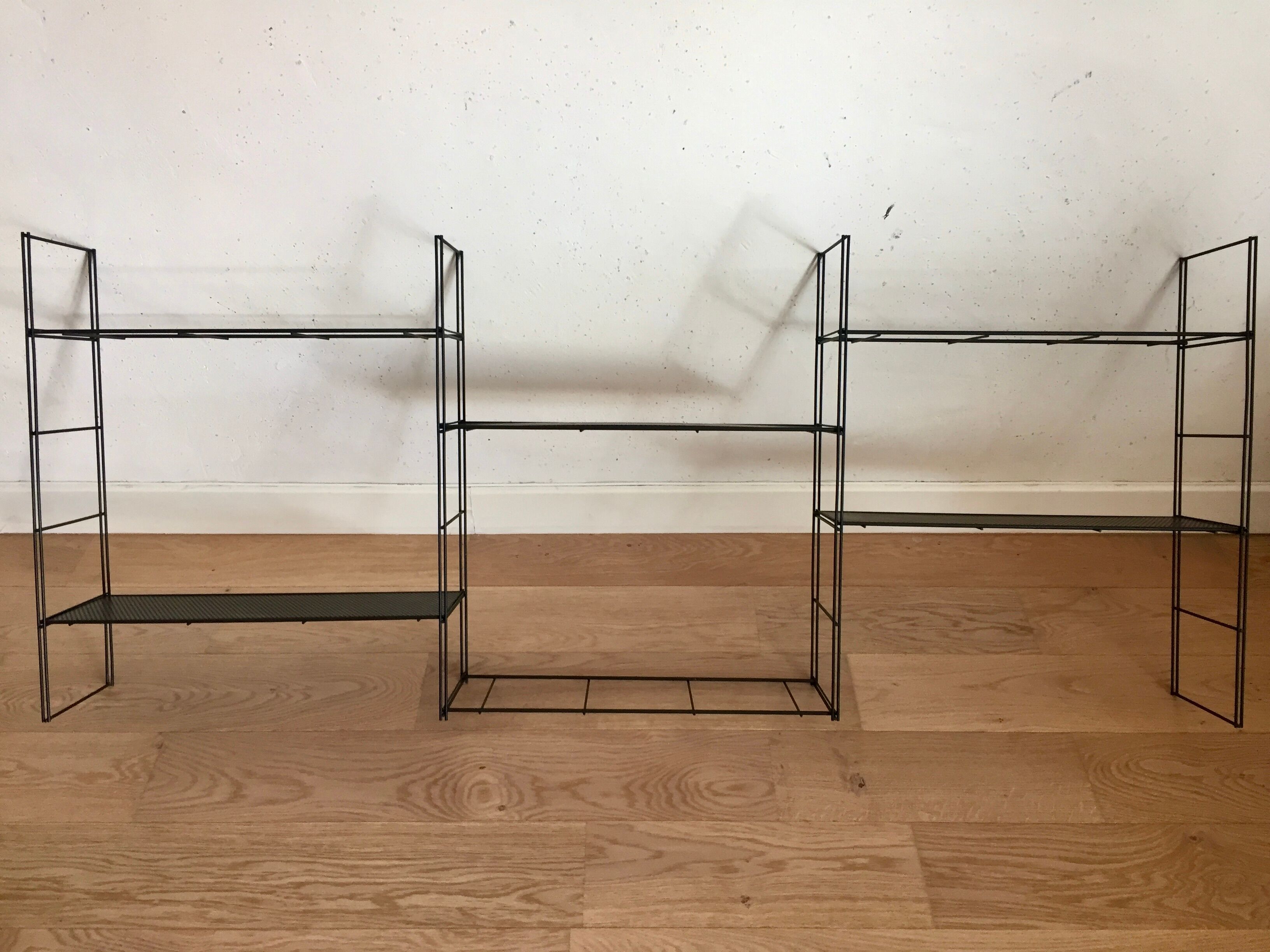 Rare modular wall shelf string perforated sheet metal vintage 60s string