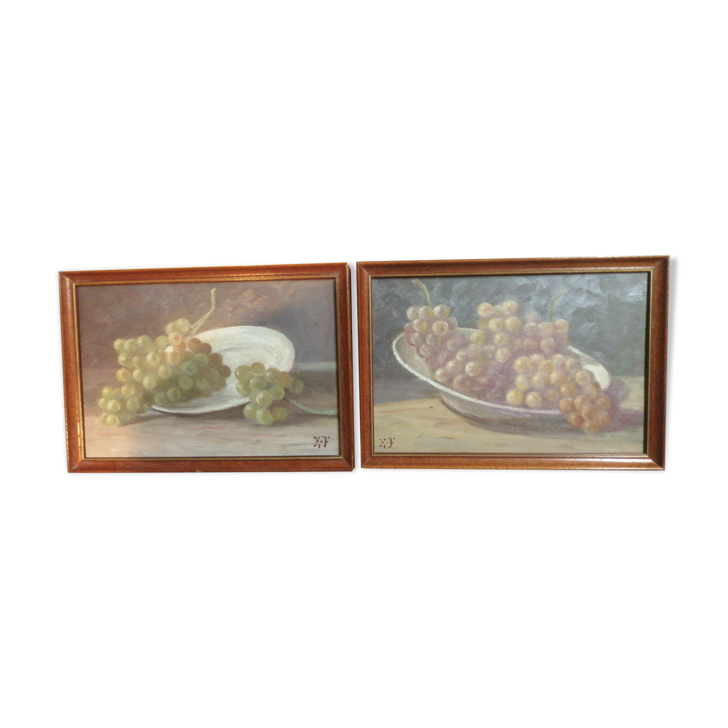 Pair of oil paintings with grapes