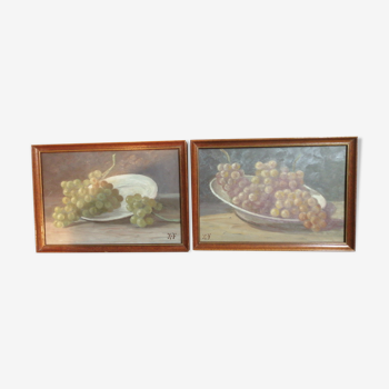 Pair of oil paintings with grapes