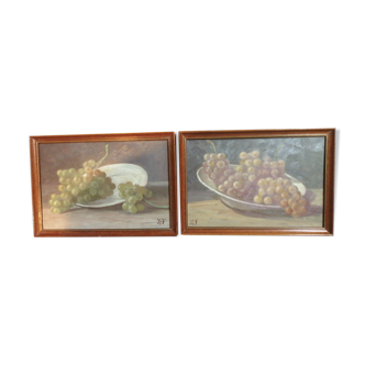 Pair of oil paintings with grapes