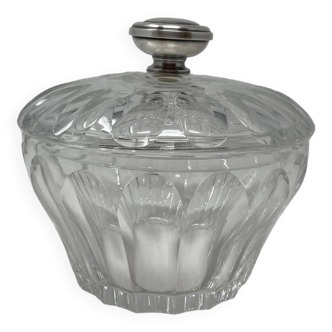 Art Deco crystal candy dish, Wolfers silver cap