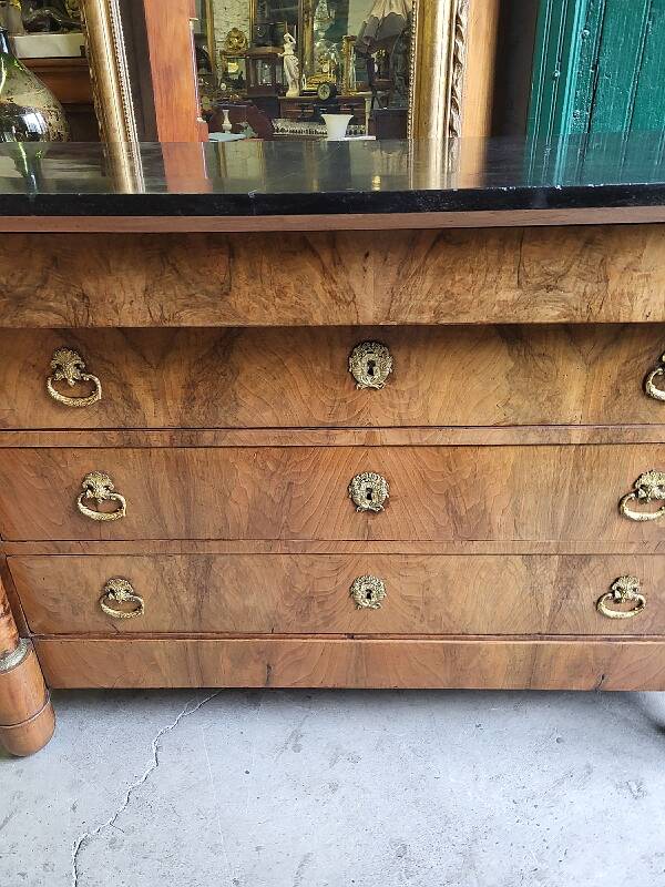 EMPIRE CHEST OF 4 DRAWERS IN BLOND WALNUT FROM THE 19TH CENTURY