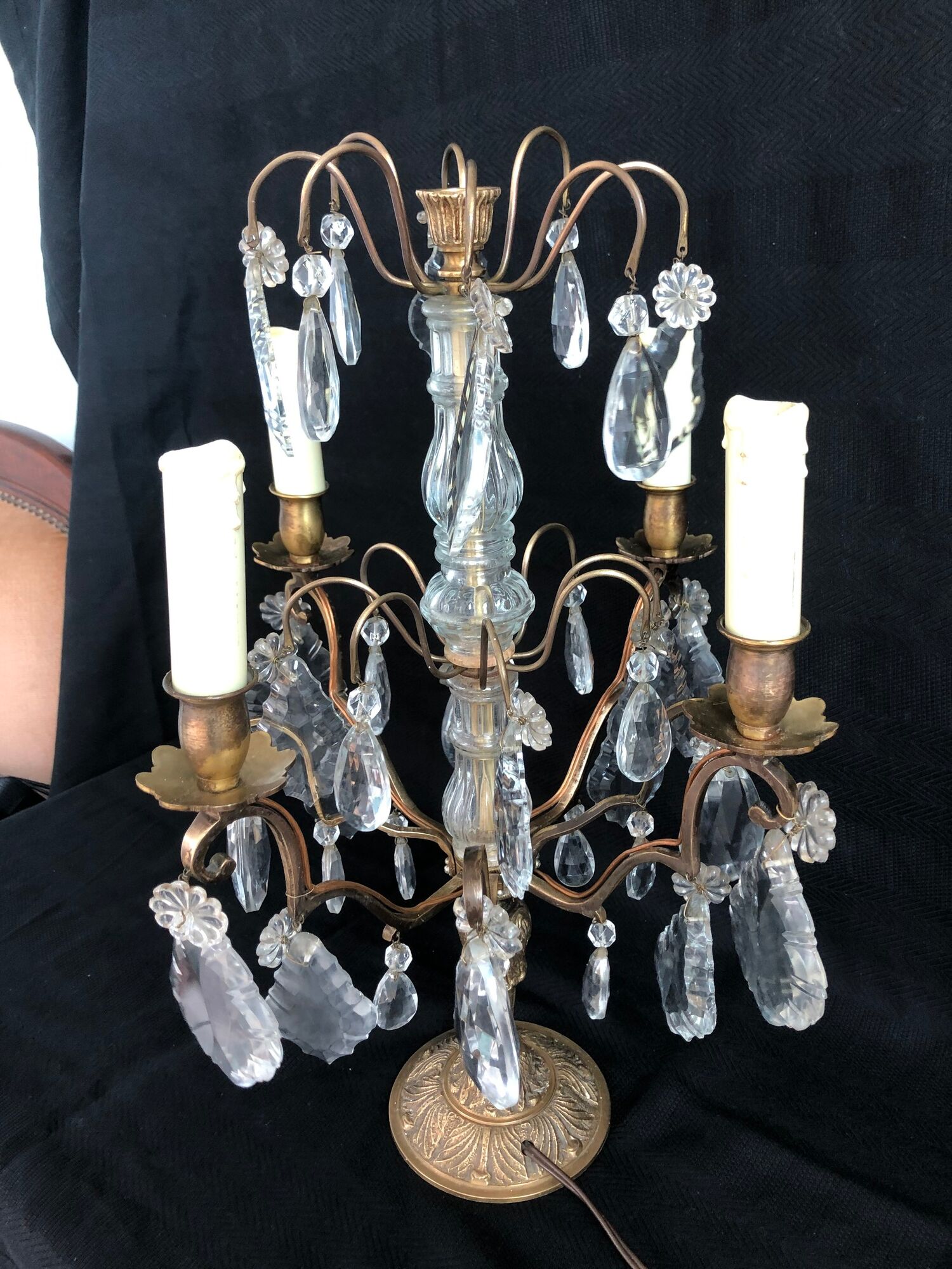 Golden brass girandole - 4 arms of lights - stamps and fleurettes in cut crystal