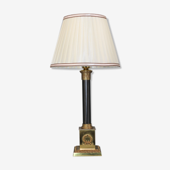 Lamp in gilded bronze and patinated empire style pleated lampshade