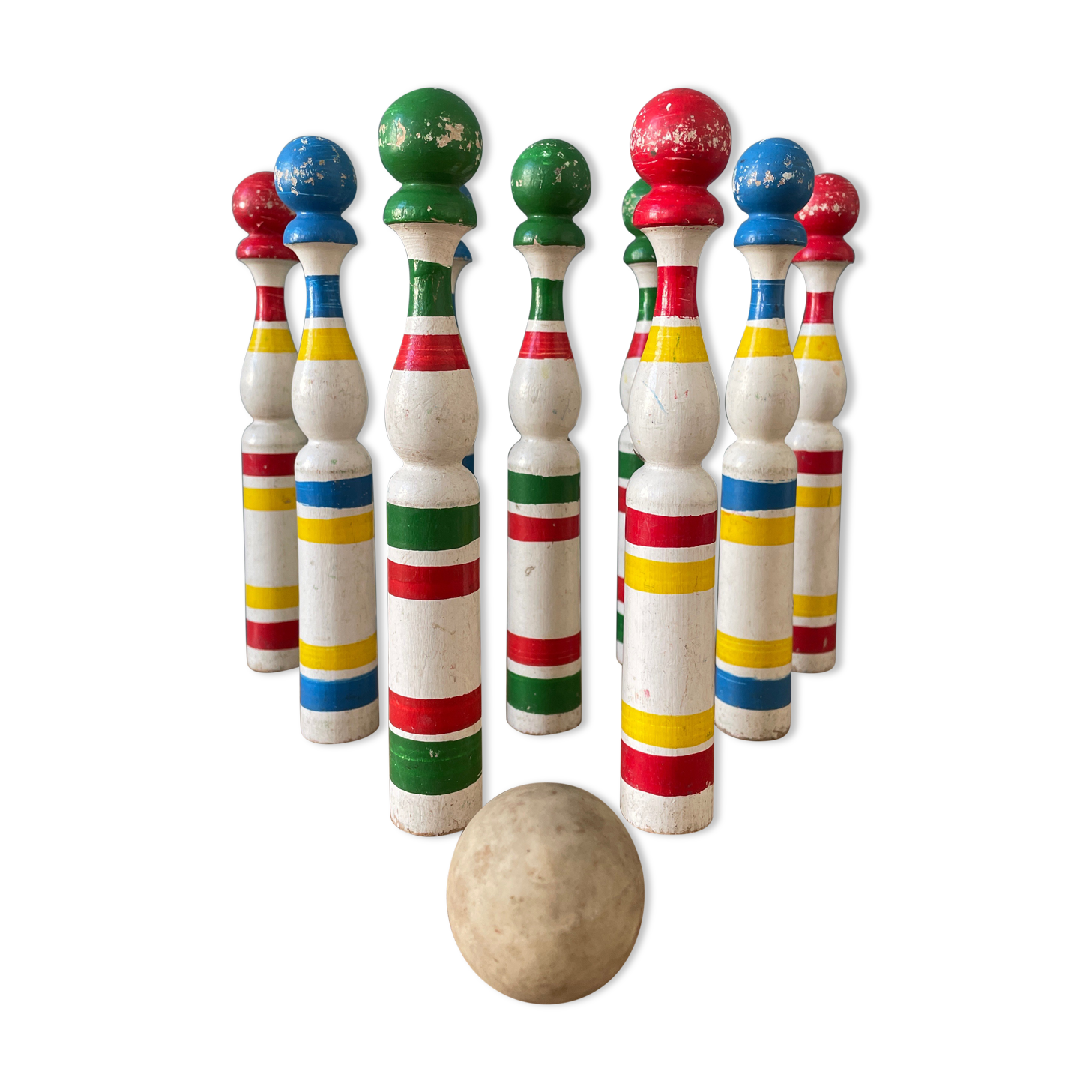 Old painted wooden bowling game